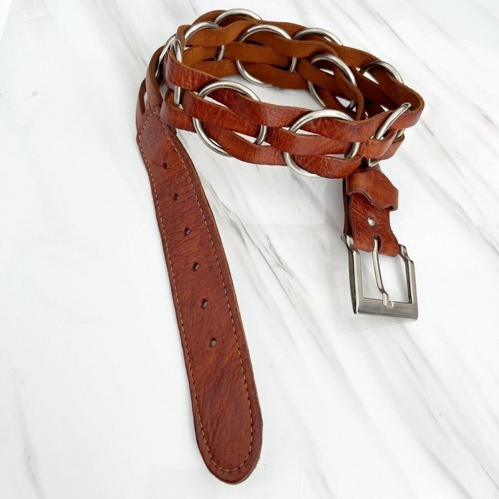 Intricate Brown Woven Leather Belt